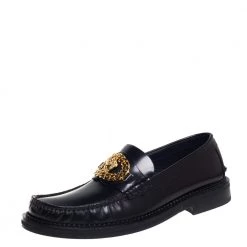 Versace Black Leather Medusa Chain Loafers Size 42.5 For Men