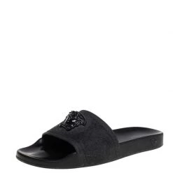 Versace Black Rubber Medusa Flat Slides Size 41 For Men