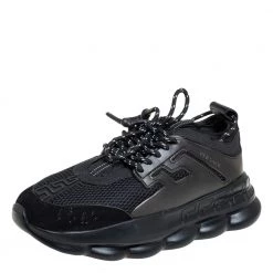 Versace Black Mesh And Leather Chain Reaction Sneakers Size 45 For Men