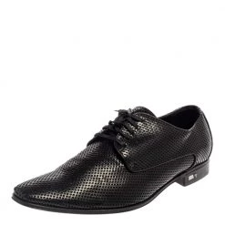 Versace Black Perforated Leather Derby Size 45 For Men