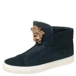Versace Blue Calf Hair Medusa Embellished High Top Sneakers Size 40 For Men