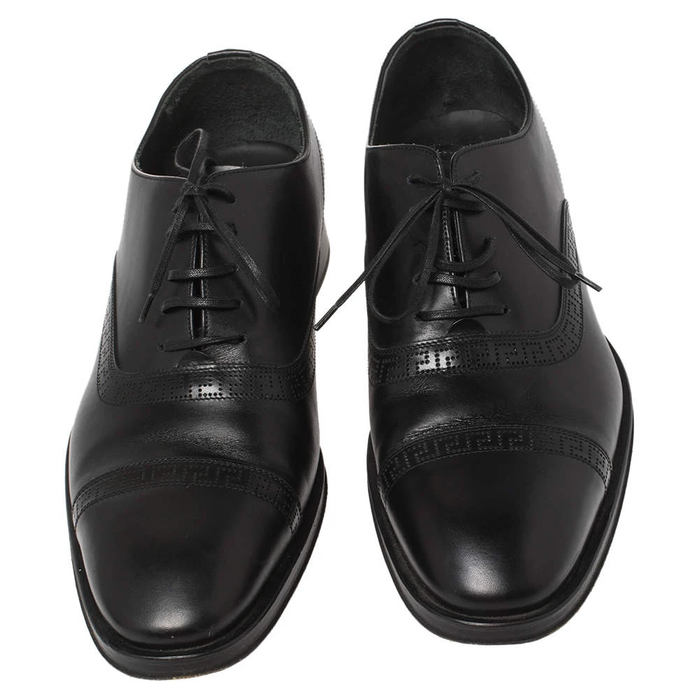 Versace Black Leather Medusa Heel Lace Up Oxfords Size 42 For Men - Image 3