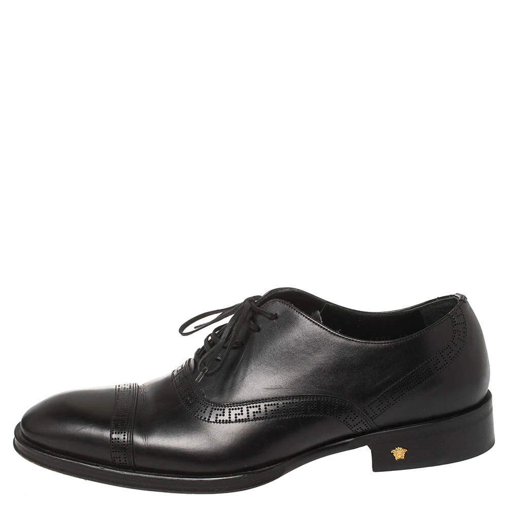 Versace Black Leather Medusa Heel Lace Up Oxfords Size 42 For Men - Image 2