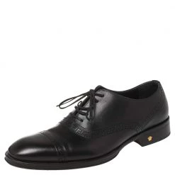 Versace Black Leather Medusa Heel Lace Up Oxfords Size 42 For Men
