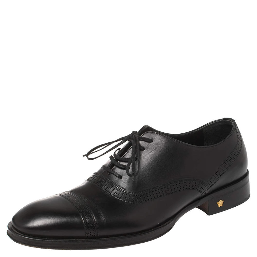 Versace Black Leather Medusa Heel Lace Up Oxfords Size 42 For Men