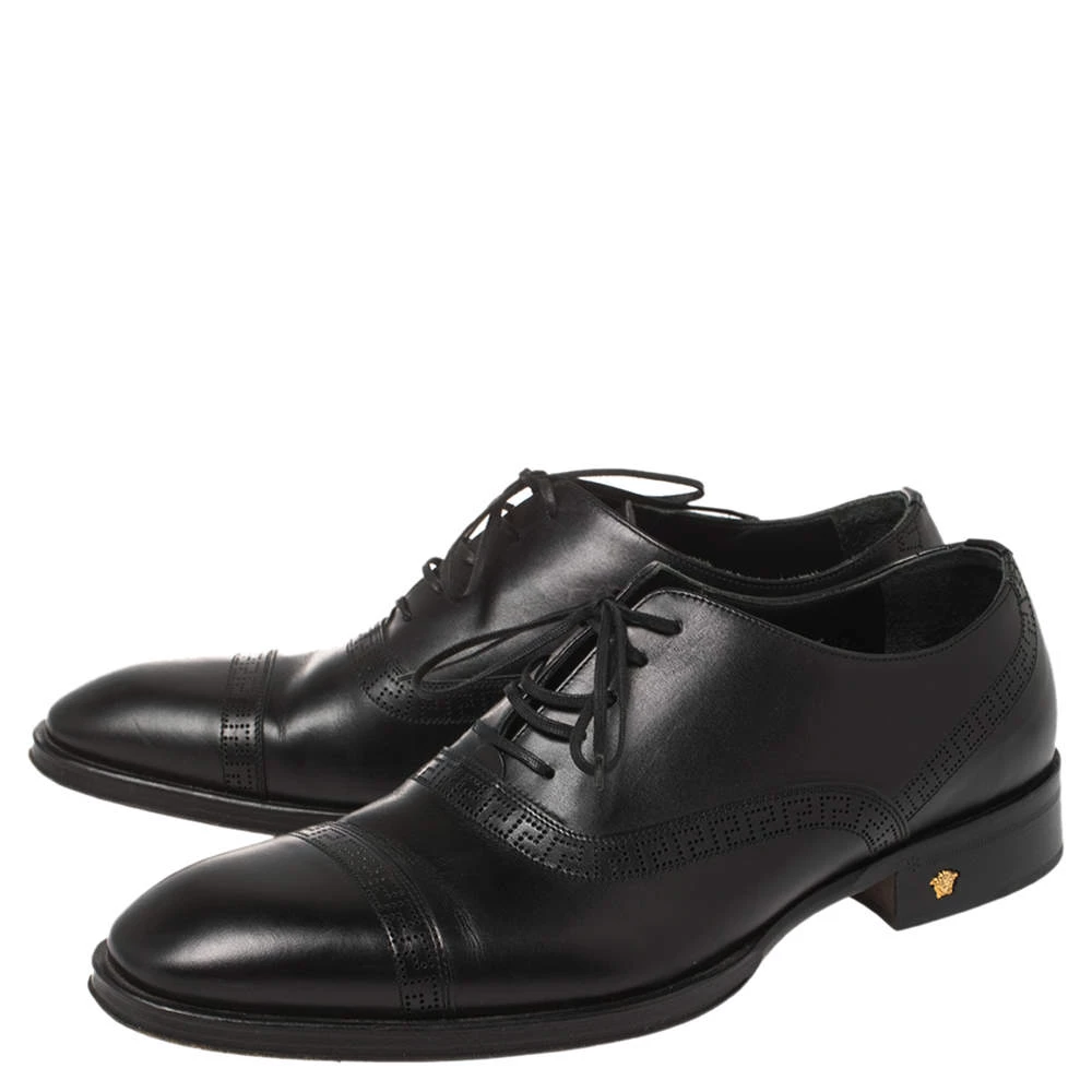Versace Black Leather Medusa Heel Lace Up Oxfords Size 42 For Men - Image 4