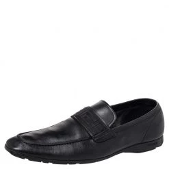 Versace Black Leather Slip On Loafers Size 44 For Men