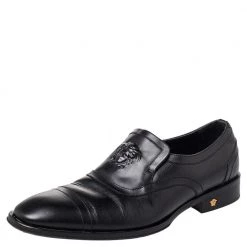 Versace Black Leather Medusa Embellished Slip On Oxford Size 40 For Men