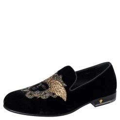 Versace Black Velvet Medusa Slip On Loafers Size 40 For Men