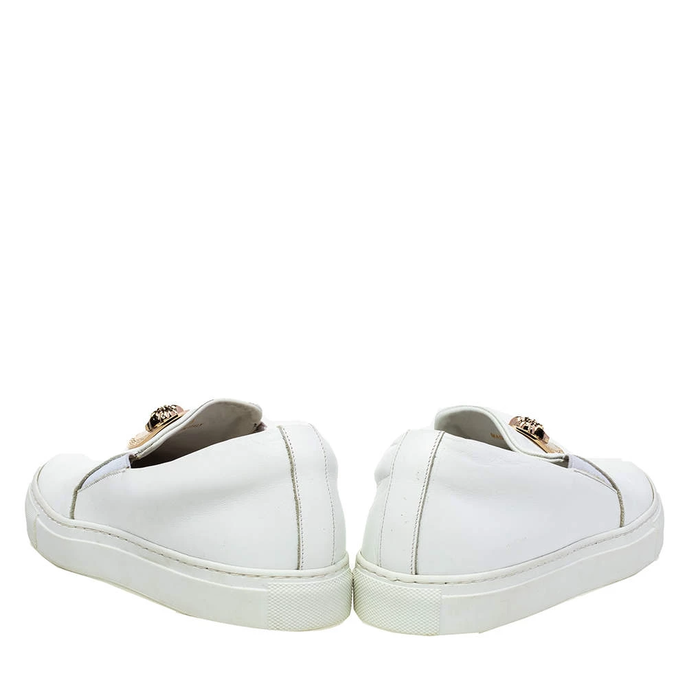 Versace White Leather Palazzo Medusa Slip-On Sneakers Size 39 For Men - Image 5