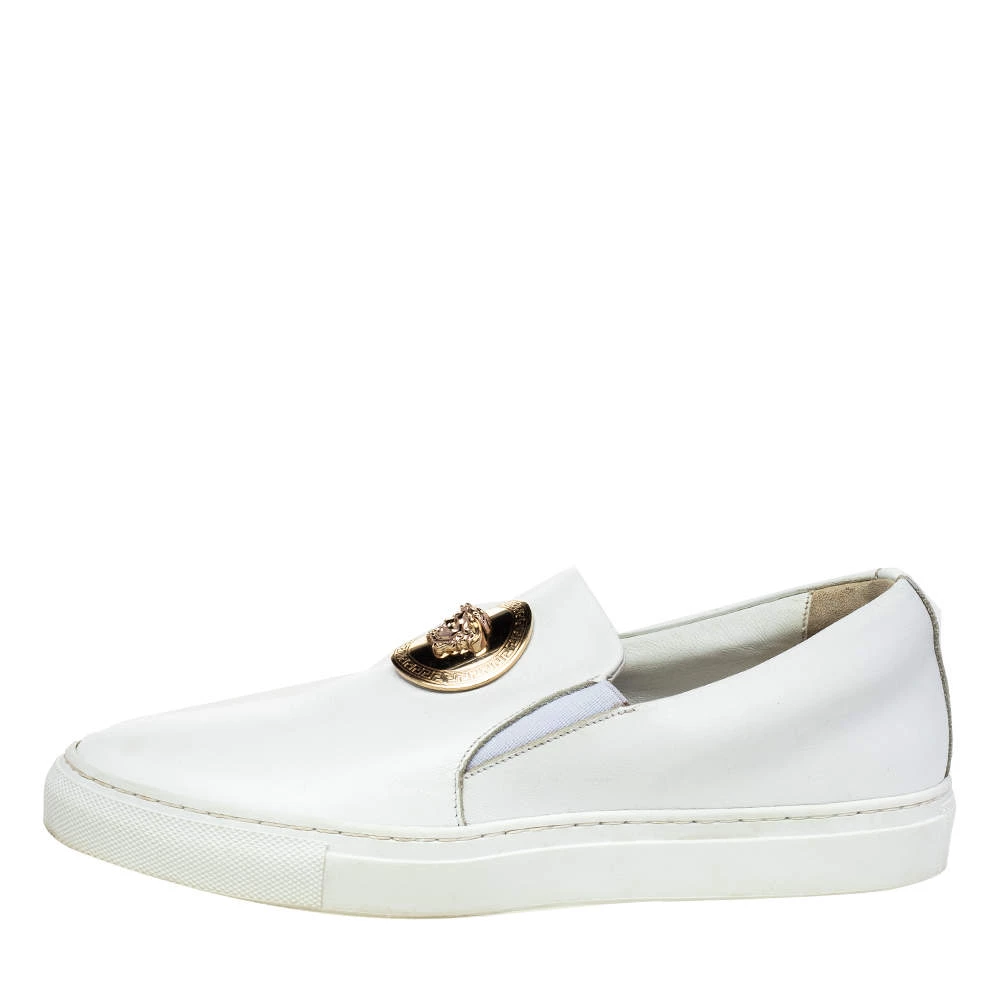 Versace White Leather Palazzo Medusa Slip-On Sneakers Size 39 For Men - Image 2