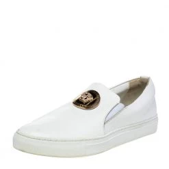 Versace White Leather Palazzo Medusa Slip-On Sneakers Size 39 For Men