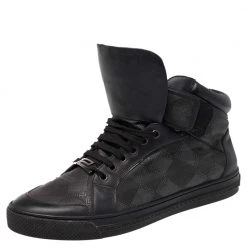 Versace Black Monogram Nylon And Leather Lace High Top Sneakers Size 41 For Men