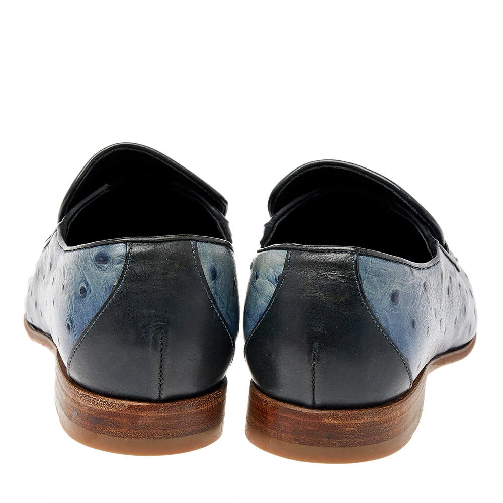 Versace Blue Ostrich Leather Medusa Chain Detail Loafers Size 41 For Men - Image 5