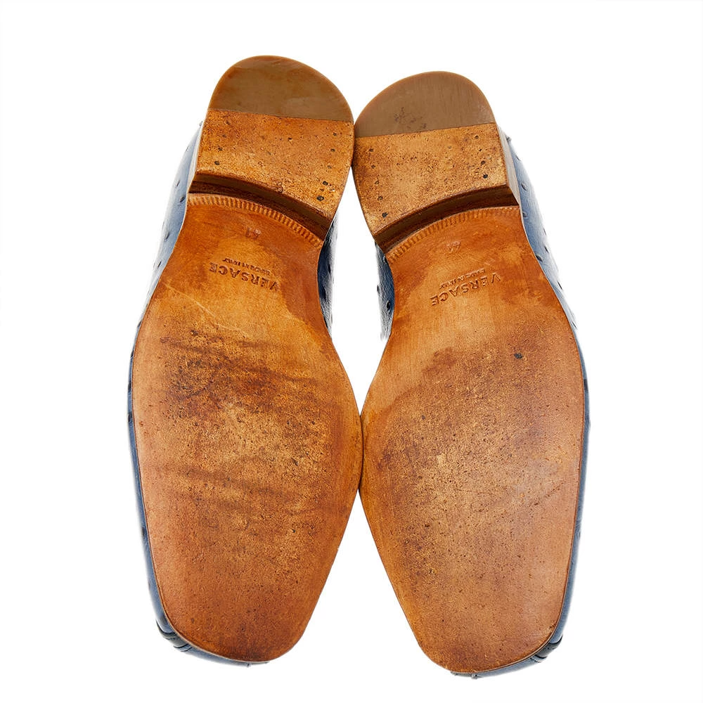 Versace Blue Ostrich Leather Medusa Chain Detail Loafers Size 41 For Men - Image 6