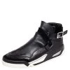 Versace Black Leather And Suede Buckle Detail High Top Sneakers Size 45 For Men