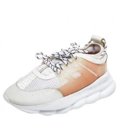 Versace White/Grey Mesh And Nubuck Leather Chain Reaction Sneakers Size 44 For Men