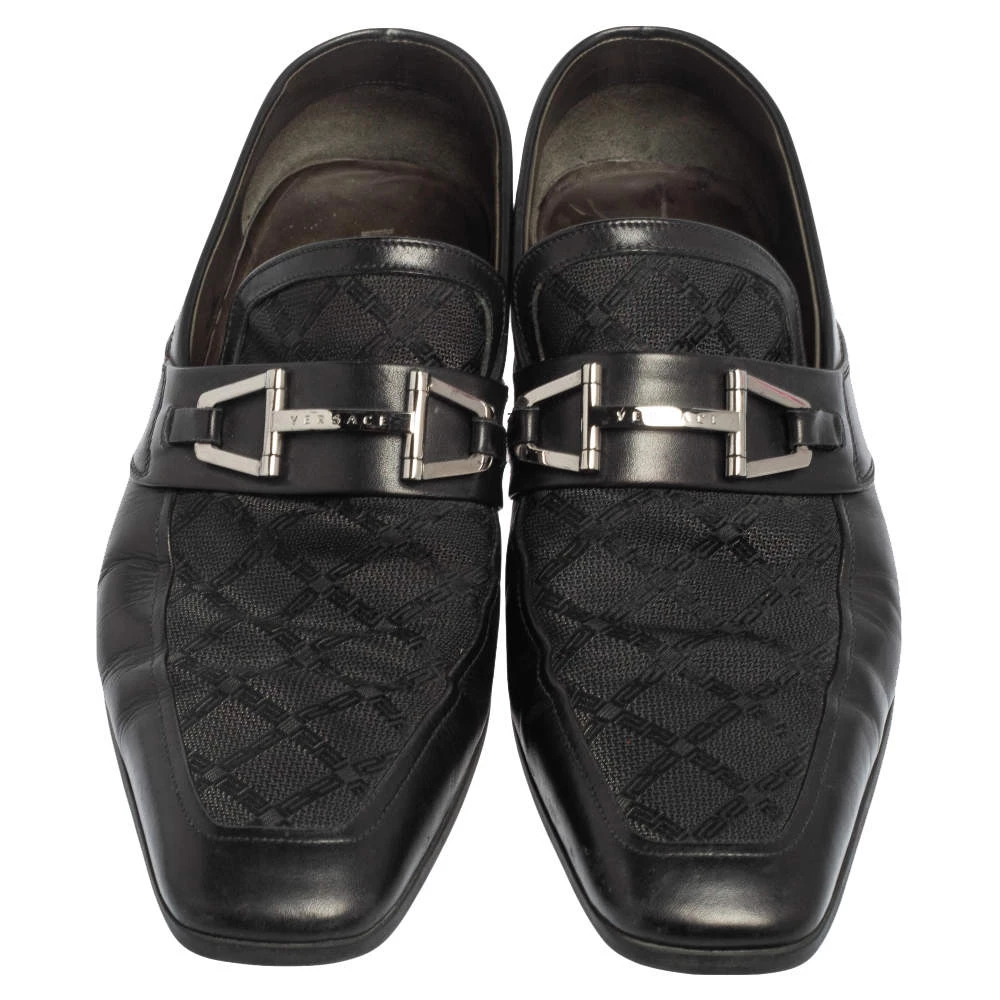 Versace Black Leather And Fabric Pointed Square Toe Loafers Size 40 For Men - Image 3