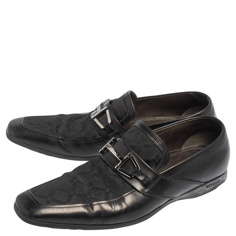 Versace Black Leather And Fabric Pointed Square Toe Loafers Size 40 For Men - Image 4