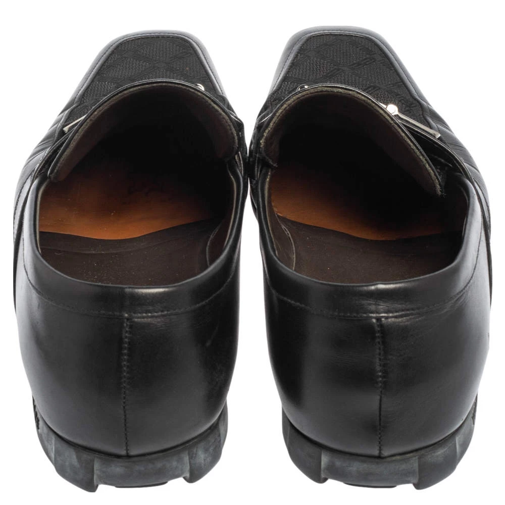Versace Black Leather And Fabric Pointed Square Toe Loafers Size 40 For Men - Image 5