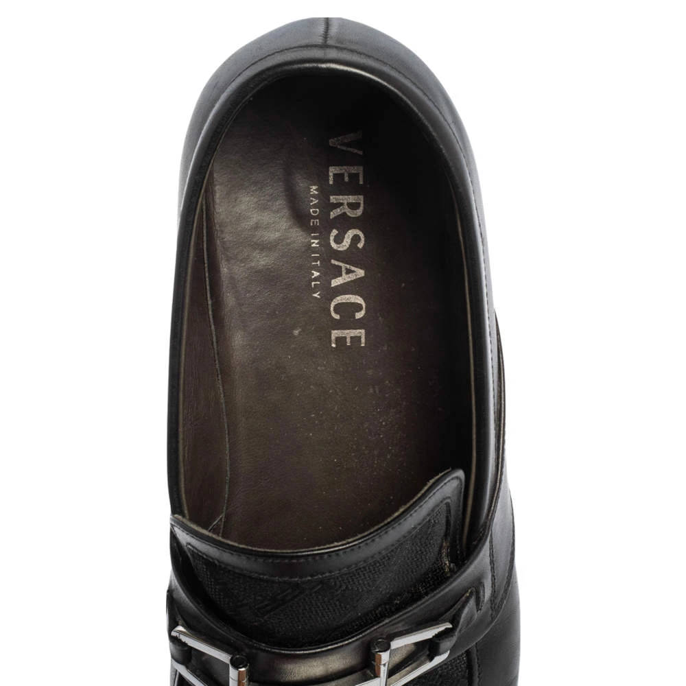 Versace Black Leather And Fabric Pointed Square Toe Loafers Size 40 For Men - Image 7