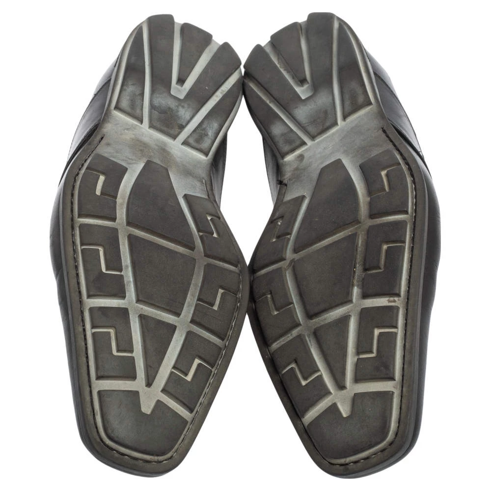 Versace Black Leather And Fabric Pointed Square Toe Loafers Size 40 For Men - Image 6