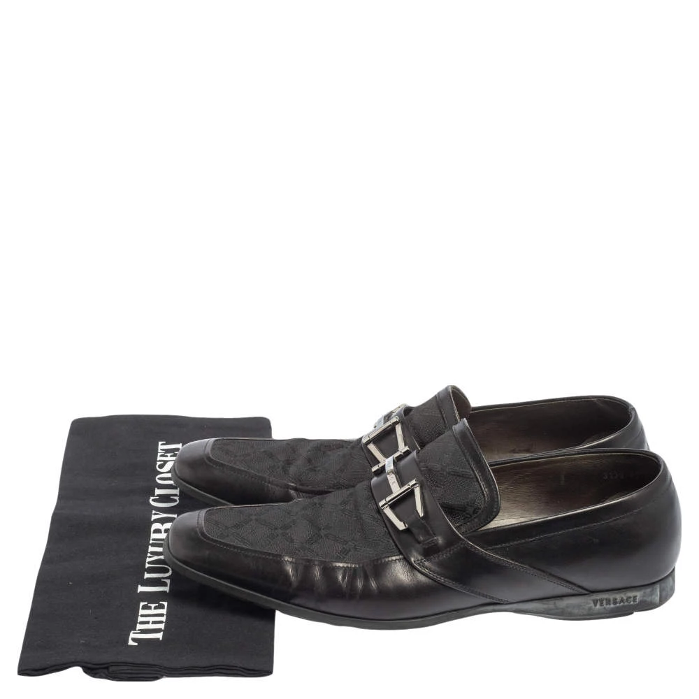 Versace Black Leather And Fabric Pointed Square Toe Loafers Size 40 For Men - Image 8