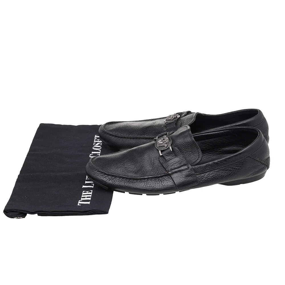 Versace Black Leather Medusa Slip On Loafers Size 44 For Men - Image 8