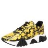 Versace Black/Yellow Barocco Print Leather Squalo Low Top Sneakers Size 43 For Men