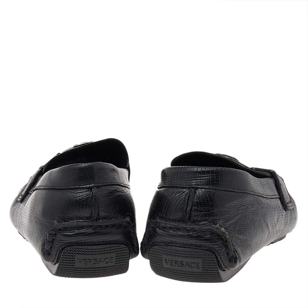 Versace Black Lizard Leather Medusa Slip On Loafers Size 41 For Men - Image 5