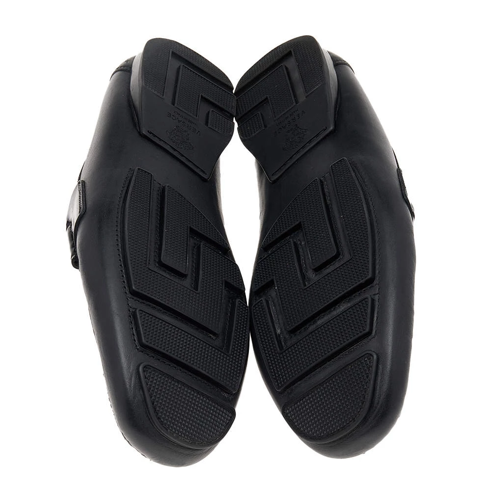 Versace Black Suede And Leather Medusa Embellished Slip On Loafers Size 44 For Men - Image 6