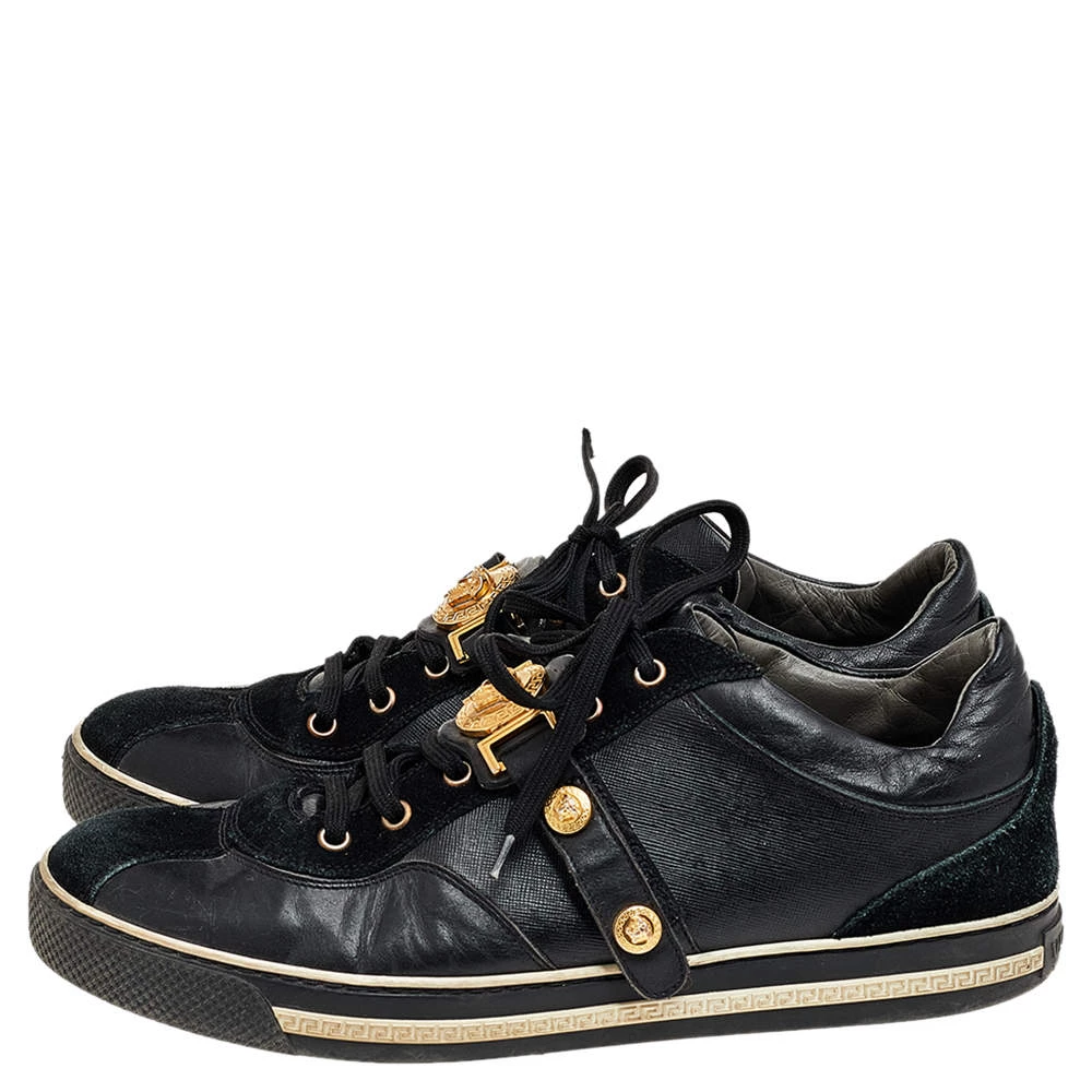 Versace Black Suede And Leather Medusa Low Top Sneakers Size 43 For Men - Image 4