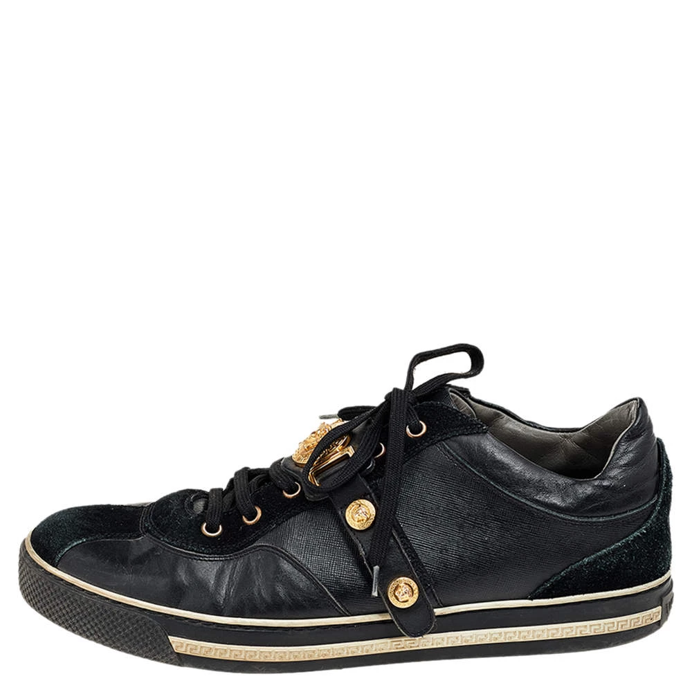 Versace Black Suede And Leather Medusa Low Top Sneakers Size 43 For Men - Image 2