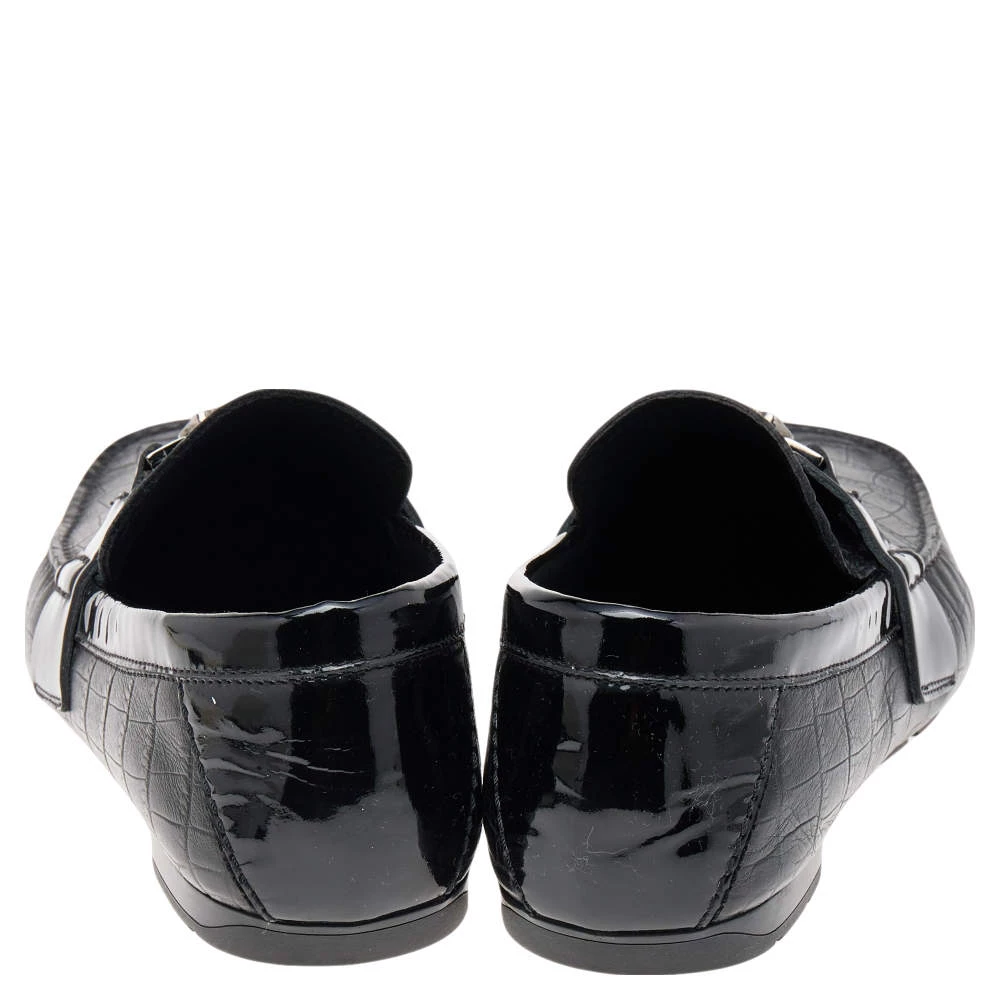 Versace Black Croc Embossed And Patent Leather Medusa Loafers Size 41 For Men - Image 5