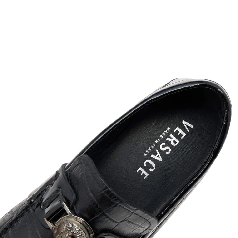 Versace Black Croc Embossed And Patent Leather Medusa Loafers Size 41 For Men - Image 7
