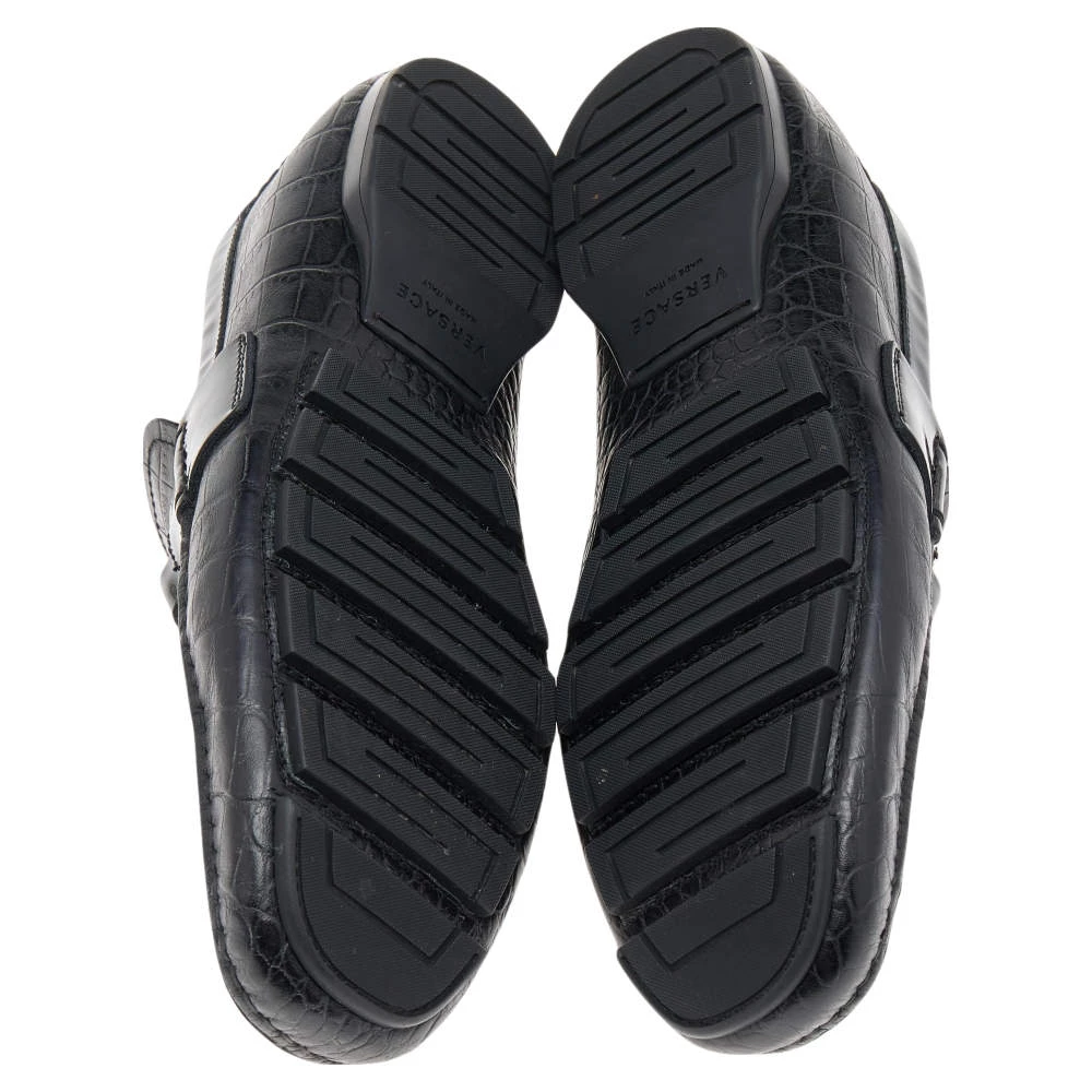 Versace Black Croc Embossed And Patent Leather Medusa Loafers Size 41 For Men - Image 6