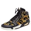 Versace Black/Gold Barocco Print Velvet And Leather Medusa High Top Sneakers Size 40.5 For Men