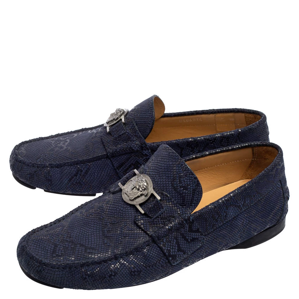 Versace Blue Nubuck Leather Medusa Slip On Loafers Size 40 For Men - Image 4