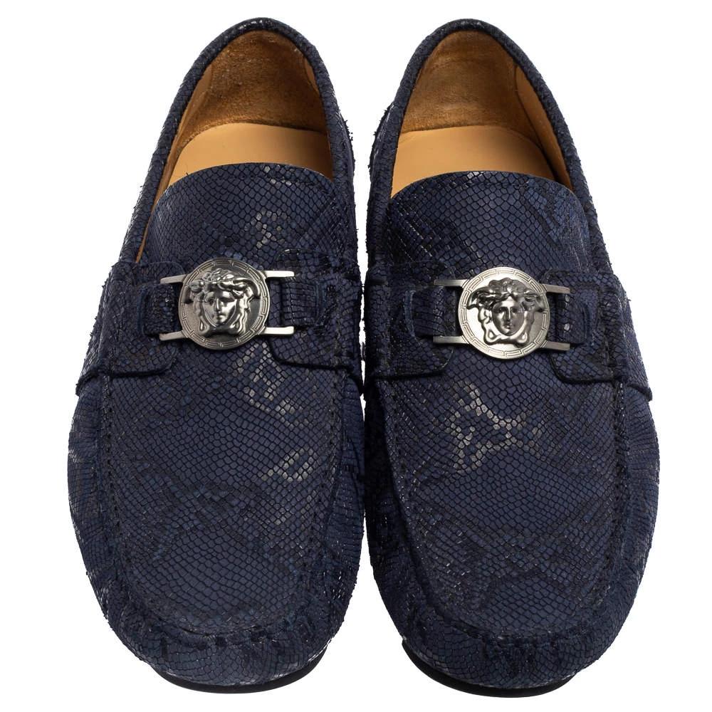 Versace Blue Nubuck Leather Medusa Slip On Loafers Size 40 For Men - Image 3