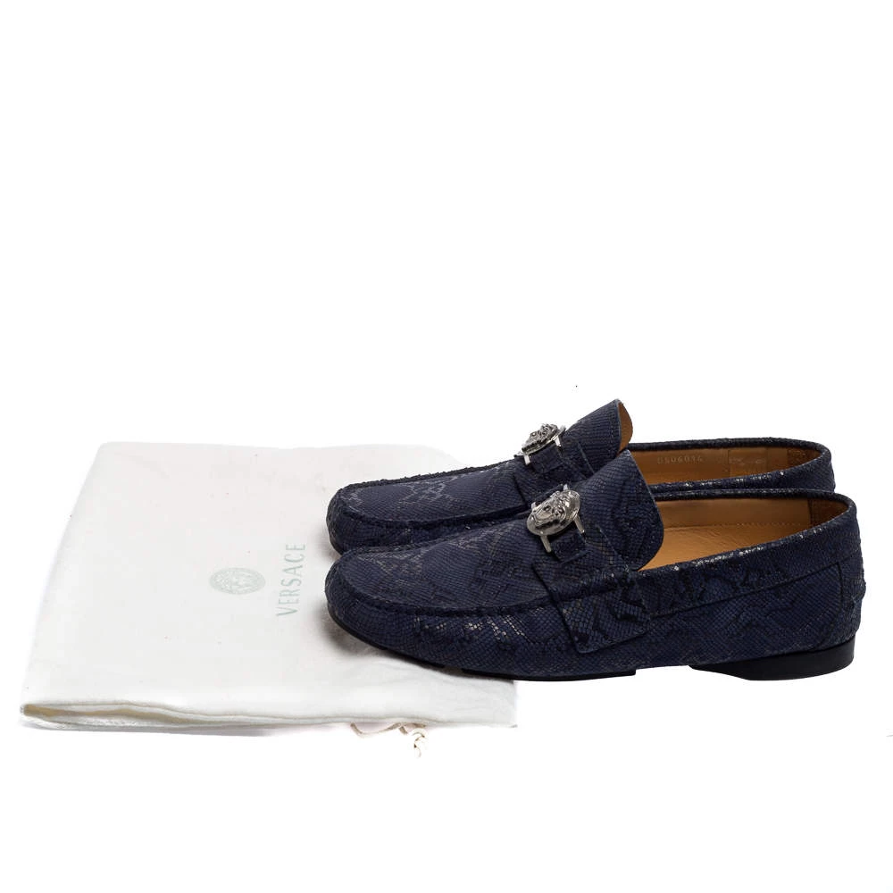 Versace Blue Nubuck Leather Medusa Slip On Loafers Size 40 For Men - Image 8
