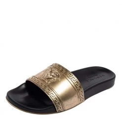 Versace Gold Rubber Medusa Flat Slides Size 41.5 For Men