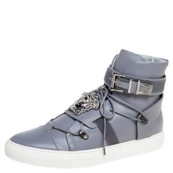 Versace Grey Leather Medusa Plaque Strap High-Top Sneakers Size 41 For Men