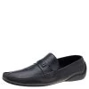 Versace Black Leather Slip On Loafers Size 46 For Men