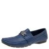 Versace Blue Leather Medusa Embellished Slip On Loafers Size 45 For Men