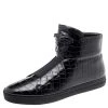 Versace Black Croc Embossed Leather Palazzo Medusa High Top Sneakers Size 44 For Men