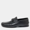 Versace Black Lizard Embossed Leather Driver Loafers Size 43 For Men