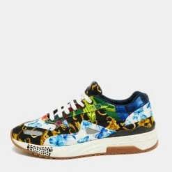 Versace Multicolor Canvas Barocco Chain Reaction Sneakers Size 45 For Men