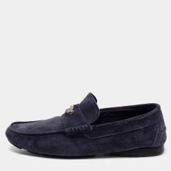 Versace Navy Blue Suede Medusa Loafers Size 42 For Men