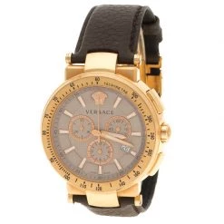 Versace Grey Gold Plated Stainless Steel Chronograph Watch 46 Mm For Men