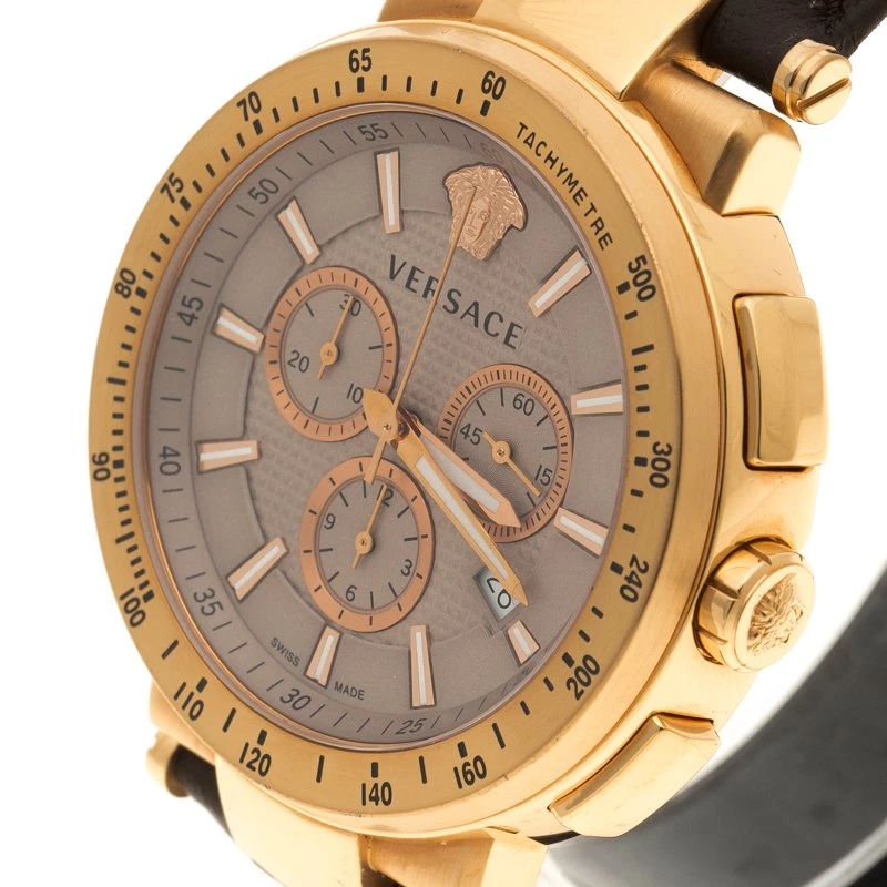 Versace Grey Gold Plated Stainless Steel Chronograph Watch 46 Mm For Men - Image 2